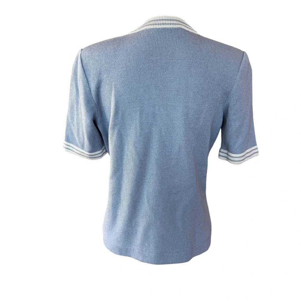 Christina‎ Designer Knitwear Blue V Neck Short Sleeve Sweater Top Women 10